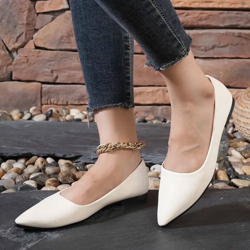 Womens Solid Color Flat Shoes - Fashionable Pointed Toe Slip-Ons - Lightweight,